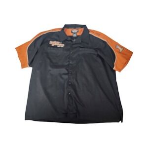Harley Davidson Mens 4XL Black Orange Embroidered Logo Mechanic Shirt Short